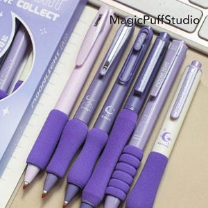 Set of 6 Cute Pink and Purple Gel Pens – Kawaii Stationery with Comfortable Grip