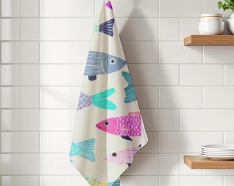 Copy of Colorful Sardine Fish Pattern Hand Towel | Nautical Beach Kitchen Towel
