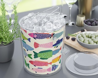 Colorful Fish Pattern Ice Bucket | Acrylic Ice Bucket with Tongs