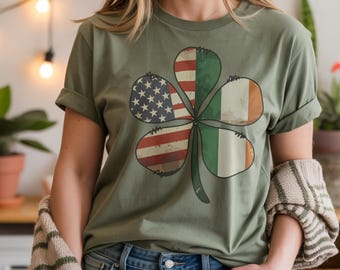 アメリカとアイルランドの国旗クローバーTシャツ | 聖パトリックデー シャムロックTシャツ