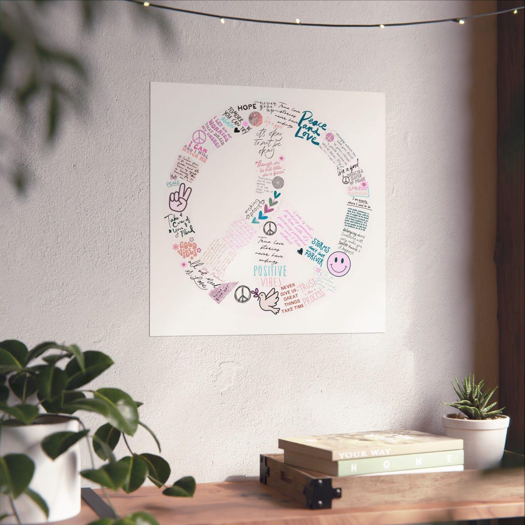Peace Symbol Collage Matte Square Poster | Peace Sign Wall Art ...