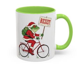 Taza de la Rana de Santa Claus en Bicicleta / Protesta en Portland Justicia Social Anti-ICE Anti-Trump