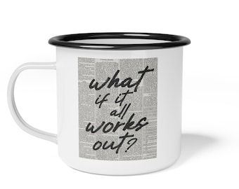 Enamel Camp Cup, Newspaper Design, Motivational Coffee Mug