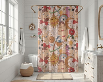 Tarot Card Collage Shower Curtain | Colorful Fun Pattern, Mystical Bathroom Decor
