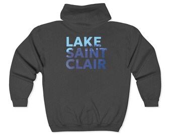 Lake Saint Clair, Michigan Zip Hoodie | Small Chest Skull Graphic
