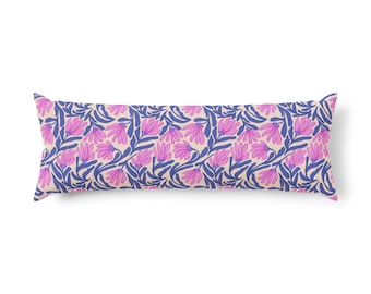 Pink Tulip Pattern Body Pillow | Floral Botanical Print