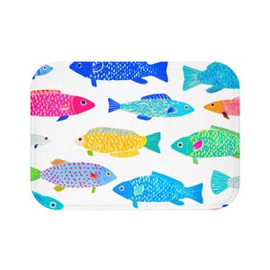Colorful Fish Pattern Bath Mat | Bright Tropical Sea Life