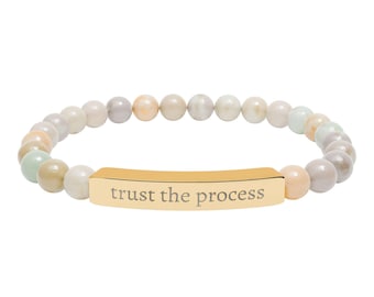 Trust the Process engraved bar bracelet | natural stone stretch bracelet |