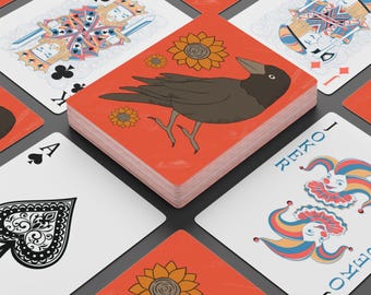 Crow and Sunflower Poker Playing Cards | Illustrated Card Deck