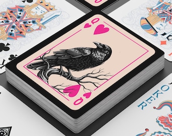 Raven Queen of Hearts spirituelle Mädchen Spielkarten | Künstlerisches Poker Deck