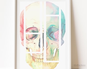 Watercolor Skull Art Print | Modern Gothic Boho Decor
