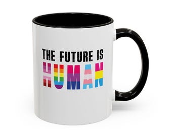 The Future Is HUMAN mug | Pride flag lettered ceramic mug