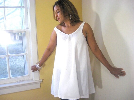 white linen swing dress