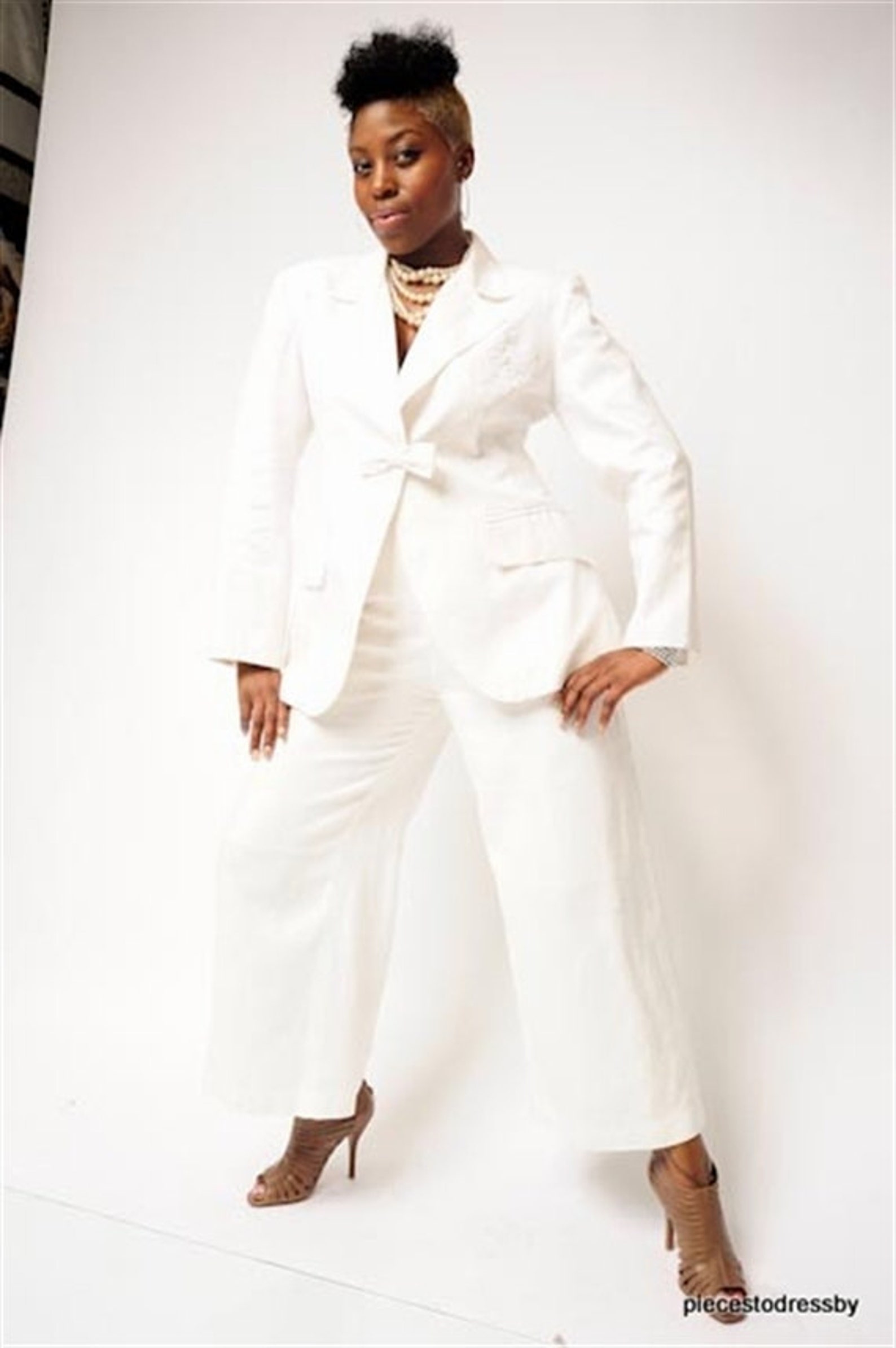 White Linen Pants Suit Wide Leg Pants Lace Motif Bow Trim Etsy