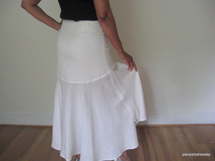 White Linen Skirt Yoke Detail Unen Hemline Tie Waist Long | Etsy
