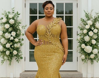 Gold Sequin Mermaid Gown: Elegant African Formal Dress for Weddings and Celebrations - Etsy Gold Sequin Mermaid Gown: Elegant African Formal Dress for Weddings and Celebrations - Etsy