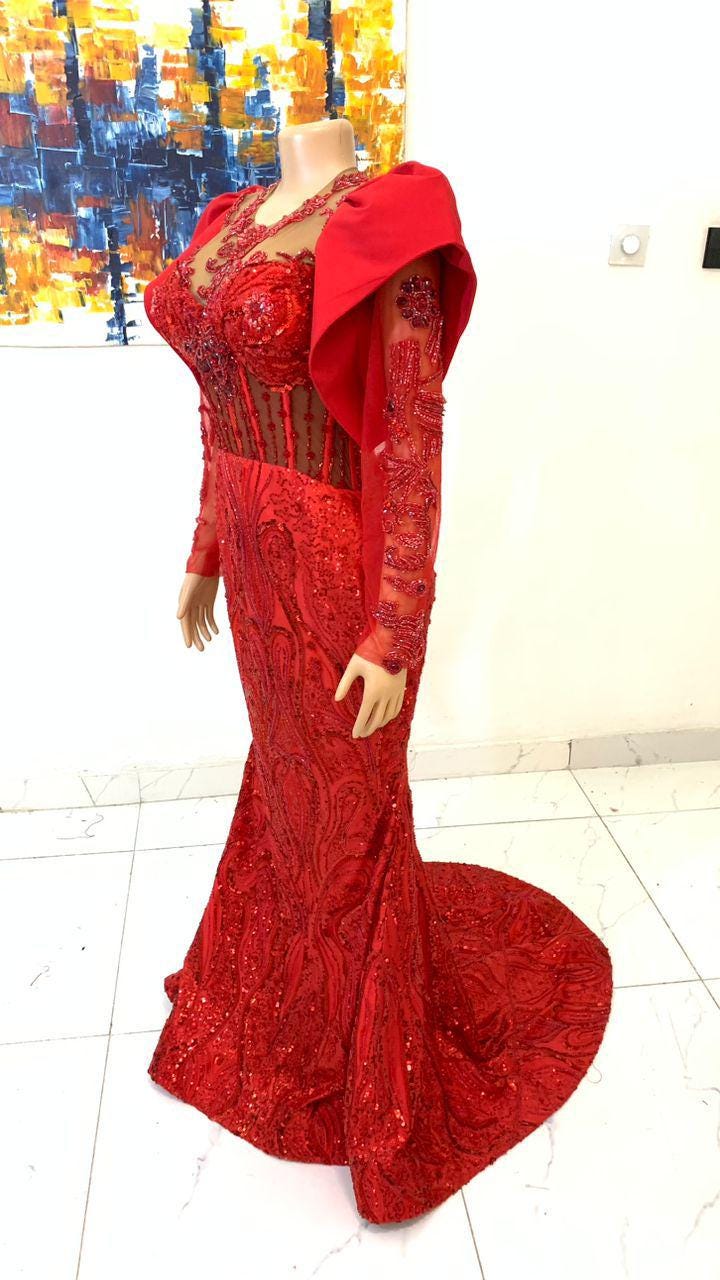 red corset mermaid dress red corset mermaid prom dress Long Red Beaded Prom Dress with Mermaid Skirt PromGirl