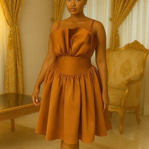 burnt orange church dress Burnt Orange Corset Crepe Dress