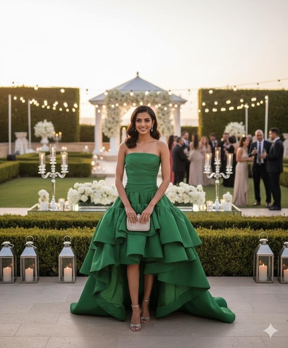 slim fit dress slacks Maddox Strapless Sweetheart Emerald Glitter Gown main image 1