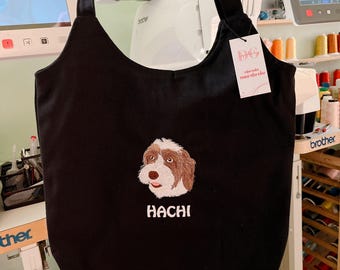 Custom Pet Portrait Embroidered Tote Bag, Personalized Pets Canvas Bags, Custom Photo Embroidery