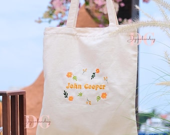 Personalized Embroidered Tote Bag, Custom Name Embroidery, Beach Handbags, Gift For Her