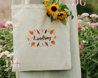 Custom Name Embroidered Tote Bag, Personalized Canvas Bag, Autumn Gifts, Wedding Party Gift