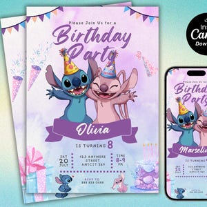 Stitch and Angel Birthday Invitation: Editable & Printable Template – Beautiful Invitation for Your Little One's Birthday, Editable in Canva