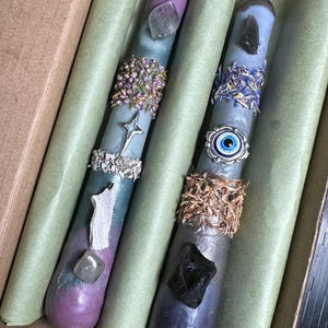 Handcrafted Intention Candles for Protection & Cleansing | Ritual Spell Candles with Crystals Herbs | Manifestation | Spiritual Gift