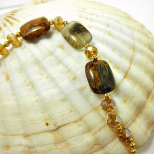Amber Colored Tiger Cherry Quartz, Amber Glass Faceted Beads, and GP Filigree Bead Bracelet image 2