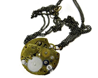 Steampunk Vintage Pocket Watch Movement Brass Necklace