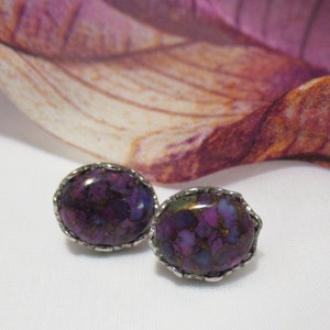 Purple Copper Turquoise & Sterling Silver Filigree Stud Earrings