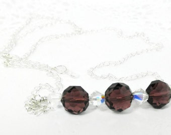 Plum Glass Bead, Swarovski AB Crystals, & Silver Plated Chain Necklace