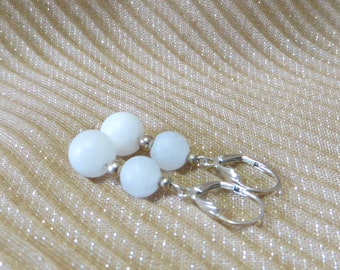 Matte Moonstone & Silver Spacer Dangle Earrings,  1 3/4 Inch Moonstone Dangle Earrings, Gift For Her