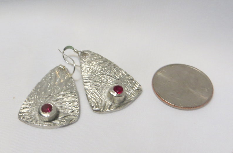 Large Fine Silver & Ruby Triangular Animal Texture Dangle Earrings ...