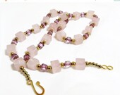 ON SALE Rose Quartz Cube, Glass Purple Bead, and GP Bead Necklace