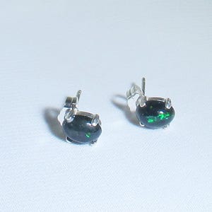 Natural Ethiopian Black Fire Opal Stud Earrings, October Birthstone Earrings