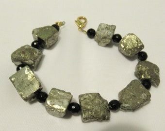 Pyrite Nugget and Black Onyx Bracelet
