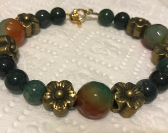 Natural Agate & Moss Agate Bracelet; Gift For Her