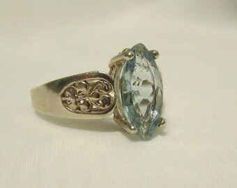 2.5 Carat Marquis Sky Blue Topaz & .925 Sterling Silver Filigree Ring