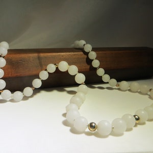 White Matte Moonstone with Silver Accents Necklace, Necklace for Her