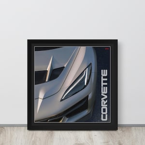 Corvette Stingray Headlights Poster – Framed Modern Supercar Wall Art | Gift for Car Lovers | Motivational Auto Decor for Office or Bedroom