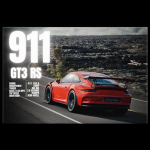 Porsche 911 GT3 RS Wall Art – Supercar Poster with Specs – Sports Car Canvas for Bedroom or Office Decor