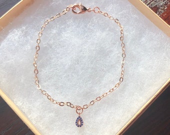 The Everyday- Rose Gold Chain and Dark Blue Small CZ Pendant Everyday Stackable Bracelet