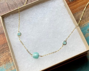 The Staple- Amazonite Turquoise Stone Choker Necklace with Small Turquoise Connectors on Gold Necklace