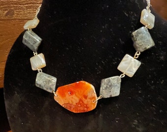 The Shout It Out- Large Orange Agate Stone Necklace
