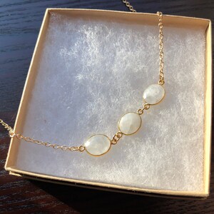 The Trifecta- Three Rainbow Moonstone Charm Gold Chain Choker Necklace