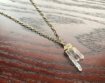 The Crystal Keeper- Raw Crystal Points Wire Wrapped and Asymmetrical on a Gold Chain Necklace