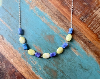 The Brighter the Better- Chunky Purple Tie-dye Bead and Bright Lime Green Yellow Stone Silver Necklace