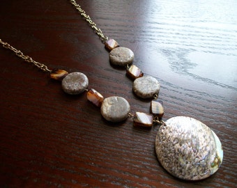 The Stonehenge- Rainbow Agate and Stone Pendant Brass Necklace