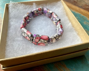 The Graffiti- Multi Colored Red, Purple, Pink, and Black Swirl Stone Stretch Bracelet